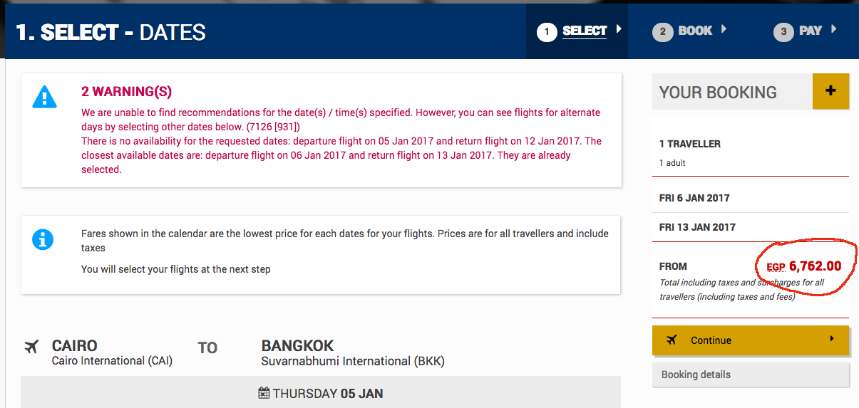 Egyptair Bangkok is 6760 despite the website saying there's an offer on Bangkok