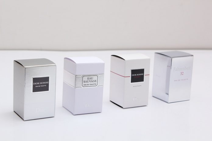 Silver Foiled Luxury Perfume Packaging and Boxes with Black Inserts