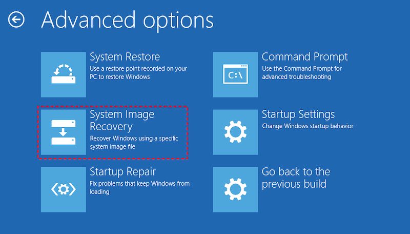 System Image Recovery in Windows 10